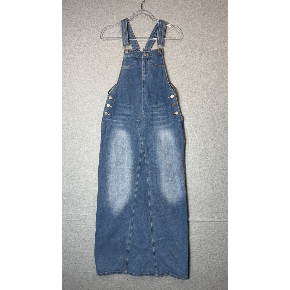 Shein Denim Overall Dress Womens 4 Maxi Length Jean Dress Buttons Accents